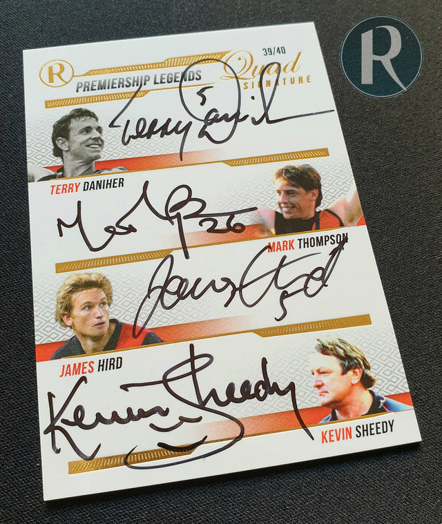 1984 1985 1993 2000 Essendon Premiership Quad Siganture Card Kevin Sheedy James Hird Terry Daniher Mark Thompson