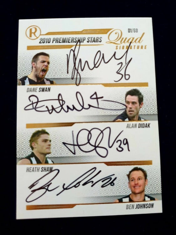 2010 Regal Premiership Stars Quad Signature Card RAT PACK with Dane Swan, Alan Didak, Heath Shaw and Ben Johnson
